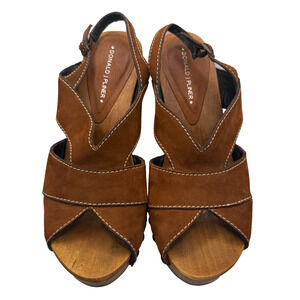 Donald J Pliner Wood Wedge Sandals Women 8M Brown Suede Studded Clog Boho *READ*